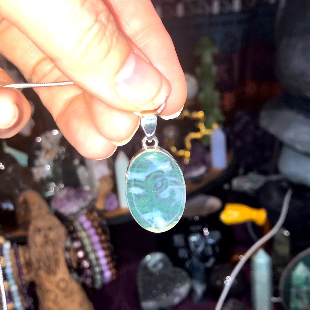 Moss Agate Pendant From Thailand 925 Sterling - Picture 4 of 4